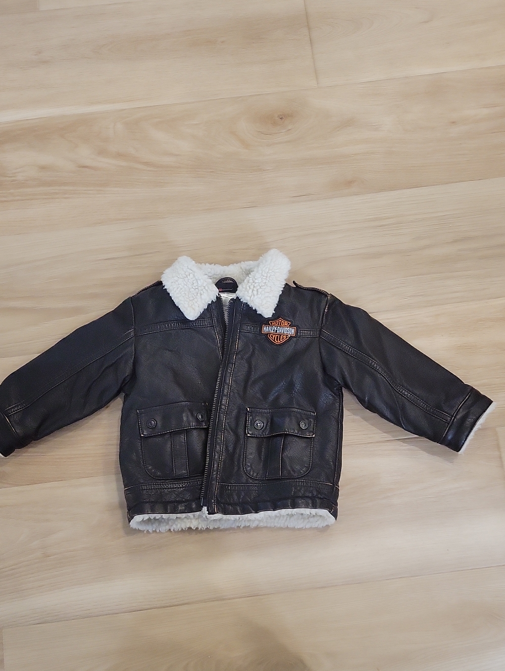 Harley-Davidson Toddler Black Faux Leather Jacket with Sherpa Collar 18 month sz